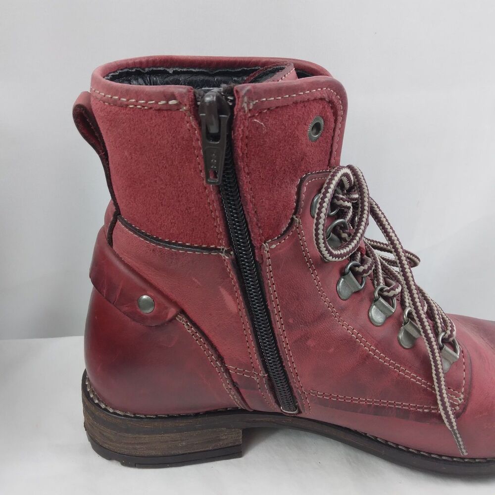 Taos Ringer Red Leather Lace Up Ankle Boots Boho Lagenlook Womens US 7-7.5 EU 38 - Picture 10 of 15